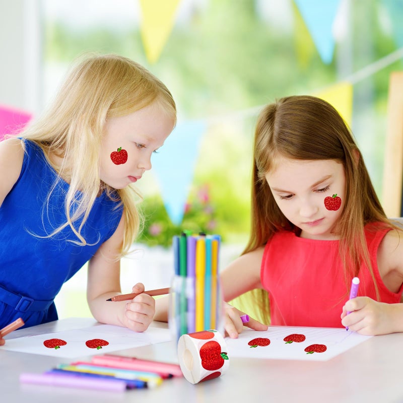 Whaline Fall Apples Stickers Roll Laser Red Apples Fruit Stickers Holographic Waterproof Self-Adhesive Decals for Thanksgiving Baby Shower Back to School Teacher Reward Decor, 500 Pcs - Image 4